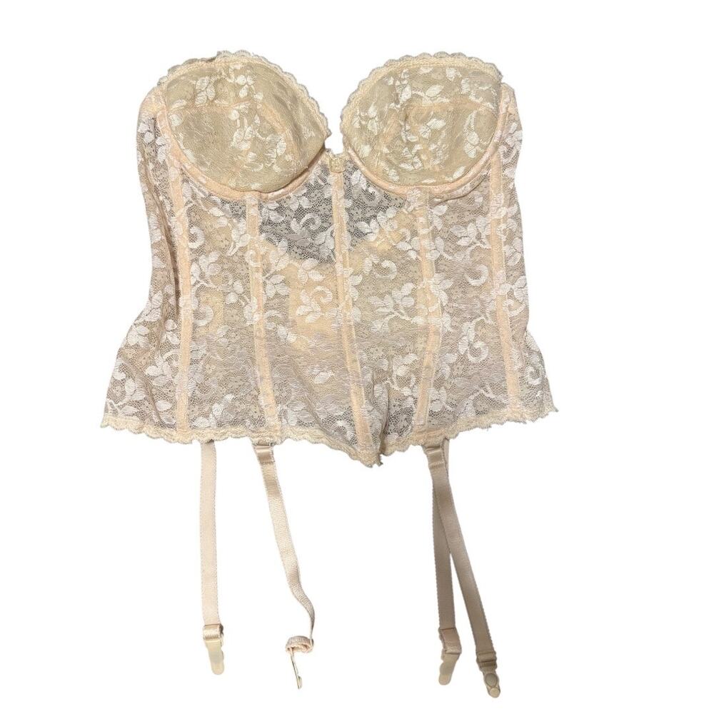 Frederick’s of Hollywood VTG Lace Bustier Corset 36B Ivory Garter Lingerie Y2K
